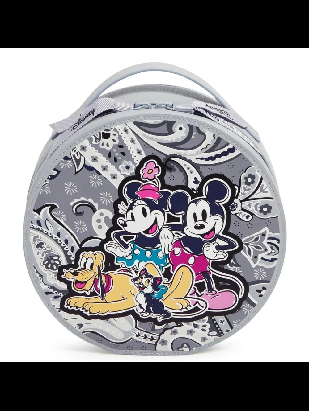 Disney Gray Round Vera Bradley Make Up Carry Case with Mickey, Minnie & Friends